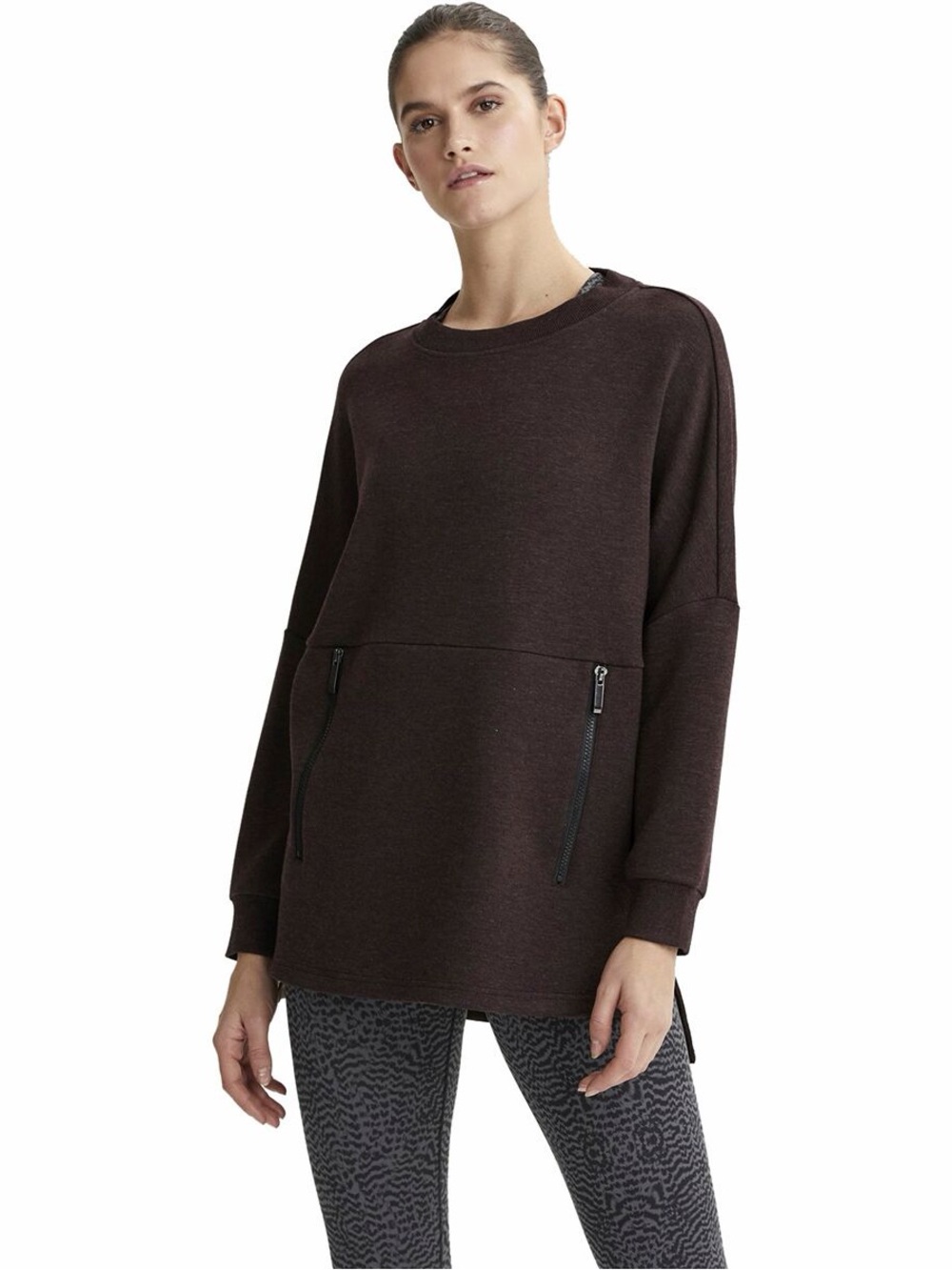 Varley Bayliss Crewneck Sweatshirt in Heathered Chocolate Oversized Size XS